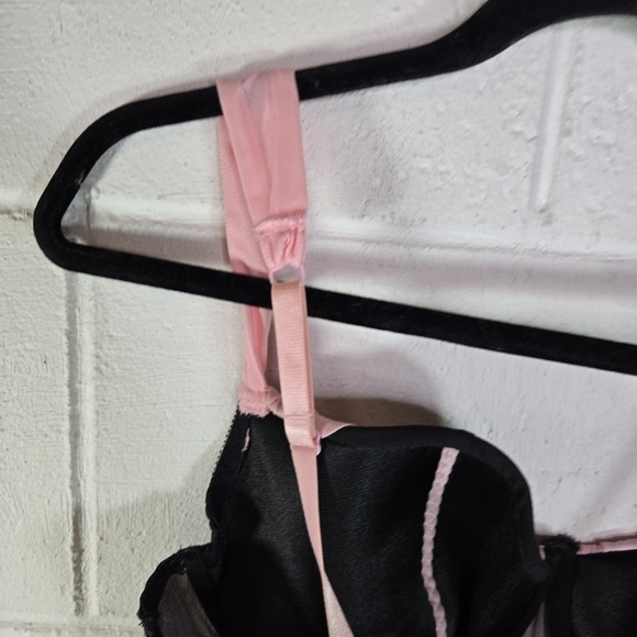 Cacique pink black ruffle coquette babydoll lingerie chemise - Picture 4 of 9